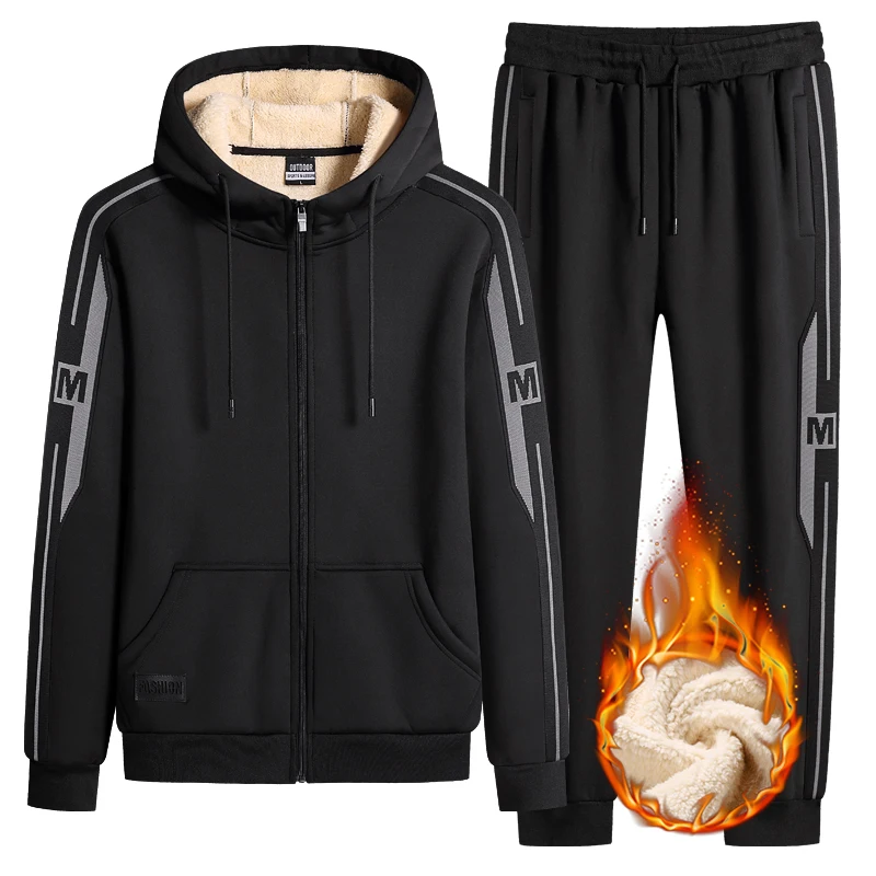 

Big Size 9xl 8xl 7xl Men's Winter Sportwear Warm 2pcs Suits Male Hooded Jacket Sweatpants Sets Orversized Fleece Men Tracksuit