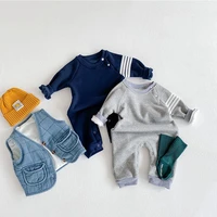 0 3year old autumn and winter plush thickened baby one piece clothes striped warm and cmfortable baby crawling cotton clothes
