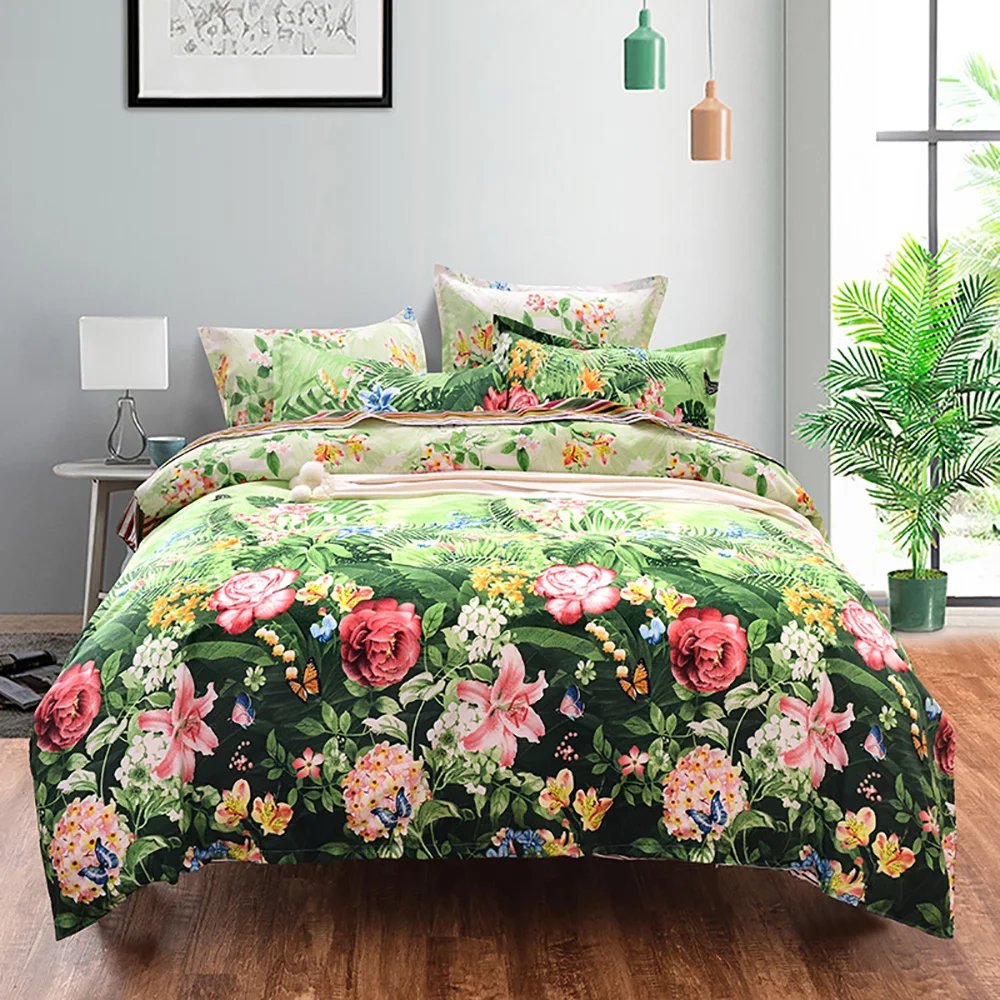 Thumbedding Floral Bedding Set Green Fresh High End Romantic King Size Duvet Cover Nature Queen Full Twin Single Bed | Дом и сад