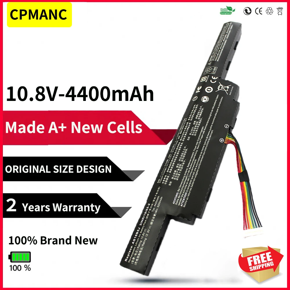 CPMANC 10.8V 4400mAh New AS16B5J AS16B8J Laptop Battery for Acer Aspire E5-575G-53VG F15 F5-573G 3ICR19/66-2