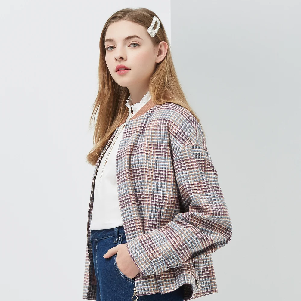Женская куртка в клетку Metersbonwe теплая бейсбольная форма пальто с хлопковой