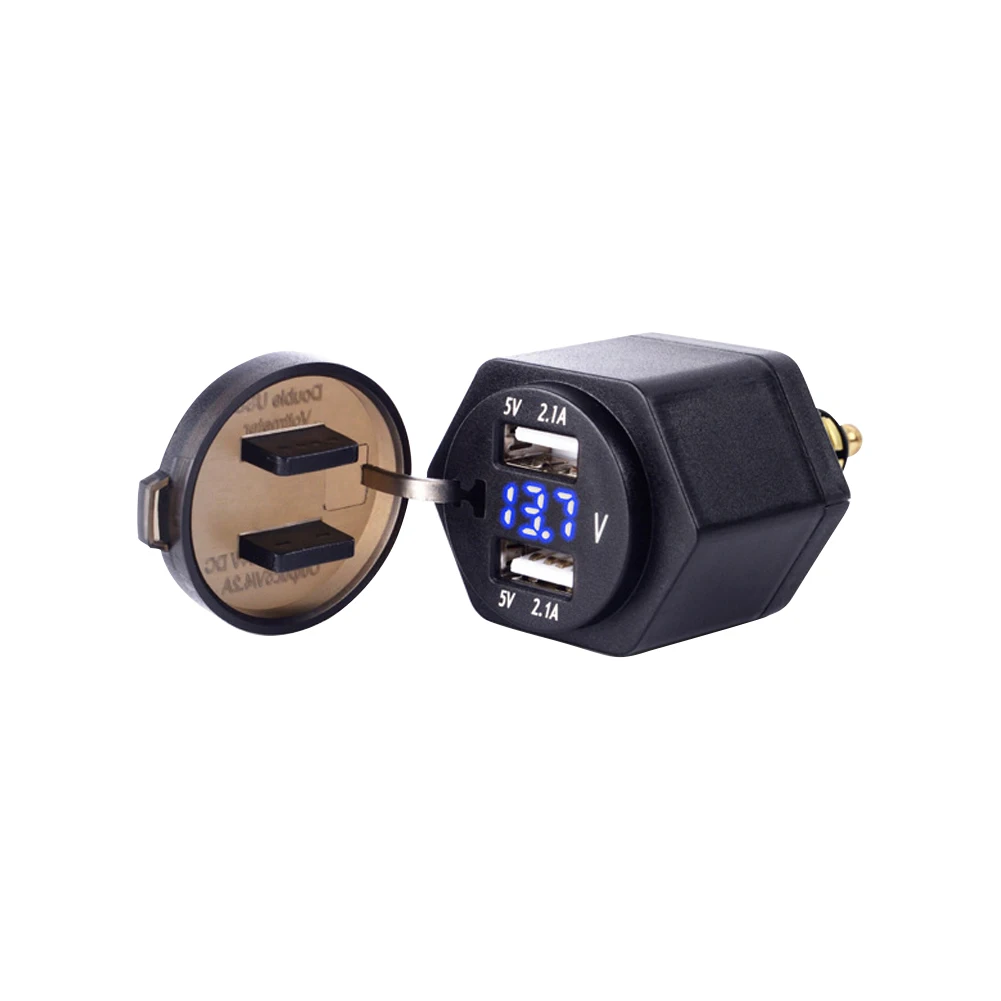

Charger Motorcycle Plug With Cover Waterproof 4.2A PVC LED Voltmeter Digital Display Socket Adapter Durable Dual USB Safe