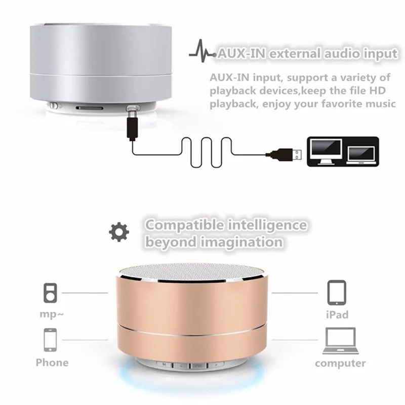 A10 Металл Мини Беспроводной Bluetooth Динамик микрофон с сабвуфером TF карты MP3