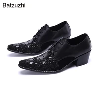 batzuzhi luxury leather mens leather dress shoes vintage metal pointed toe black business leather shoes man wedding eu38 46