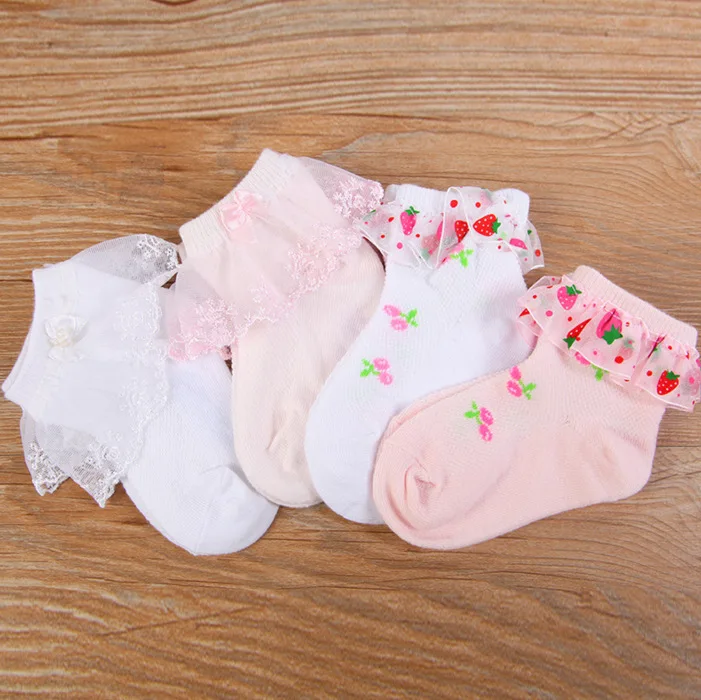 Calcetines de encaje con lazo de fresa para ni&ntilde;a, medias de algod&oacute;n transpirables de malla para ni&ntilde;o, 1 par-1