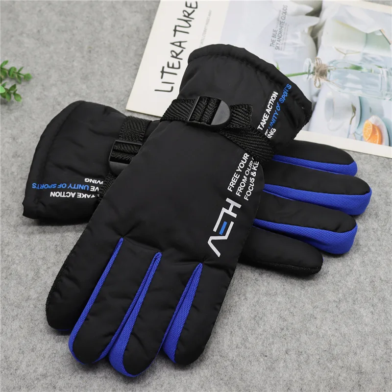 

1 Pairs Gloves Warm Men's Thick Memory Cloth Cycling Black Cotton Waterproof Ski Long-sleeved Split Finger Gloves Winter Must