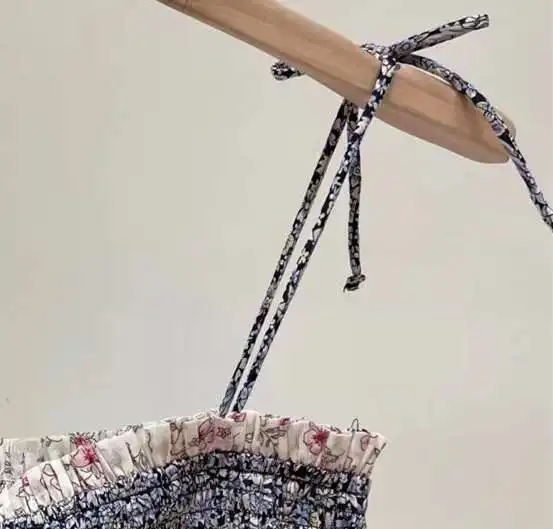 

2021 Summer New Simple Printed Floral Sling Cropped Top