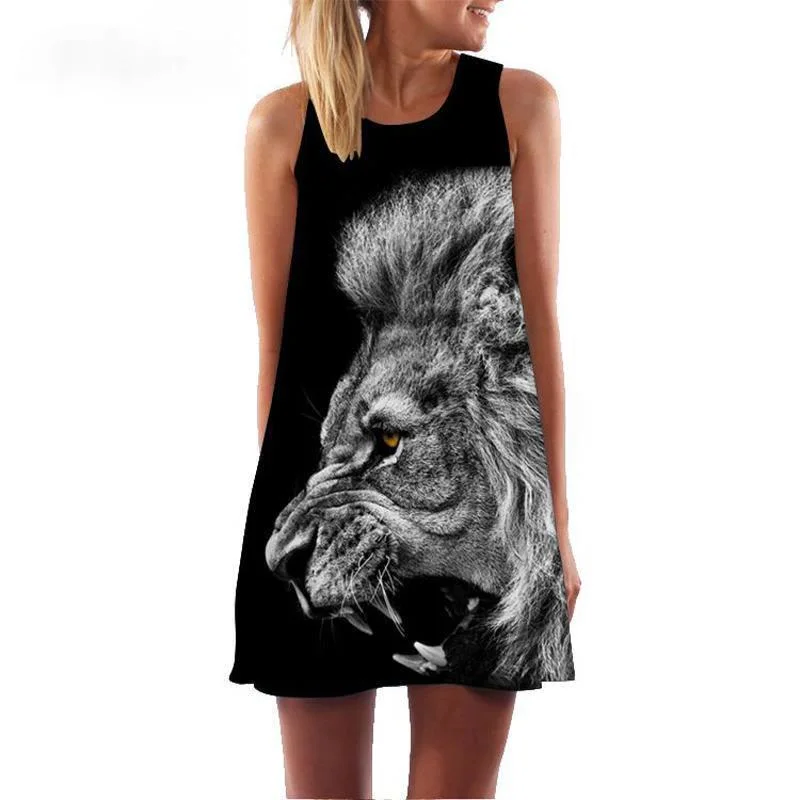 

Harajuku Sky Print Women Fashion Sleeveless Chiffon Summer Dress Cute Mini Boho Beach Dress Vestidos A-Line Sexy Dresses