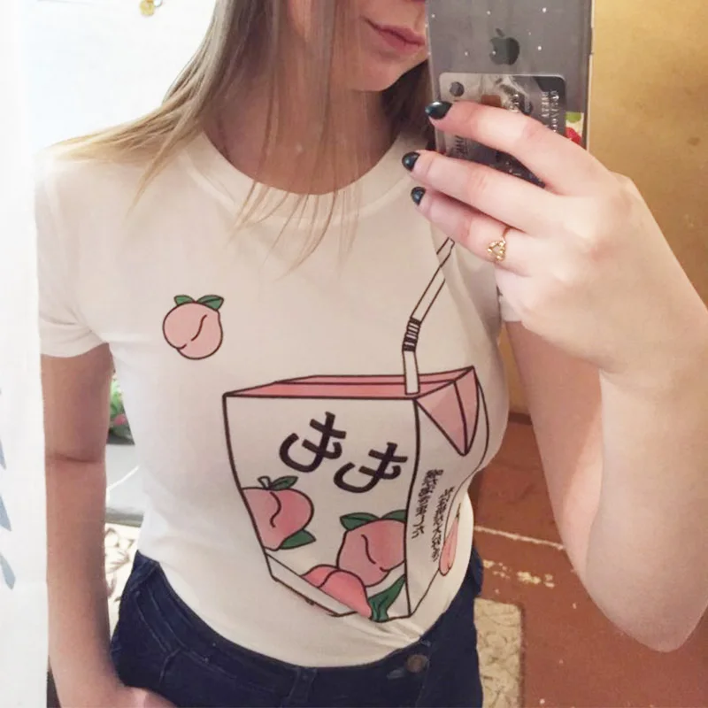 Новинка японская Эстетическая мультяшная персиковая гранж блузка сок Женская