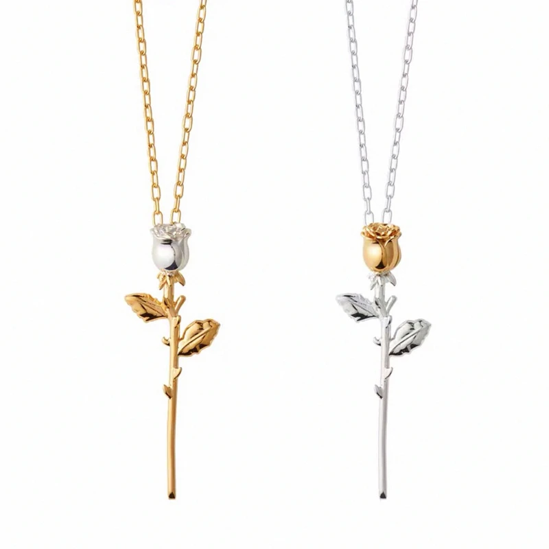 

HANGZHI 2020 New Hip Hop Quality Punk Pin Rose Flower Pendant Unisex Couple Clavicle Chain Necklace For Men Women Girls Jewelry