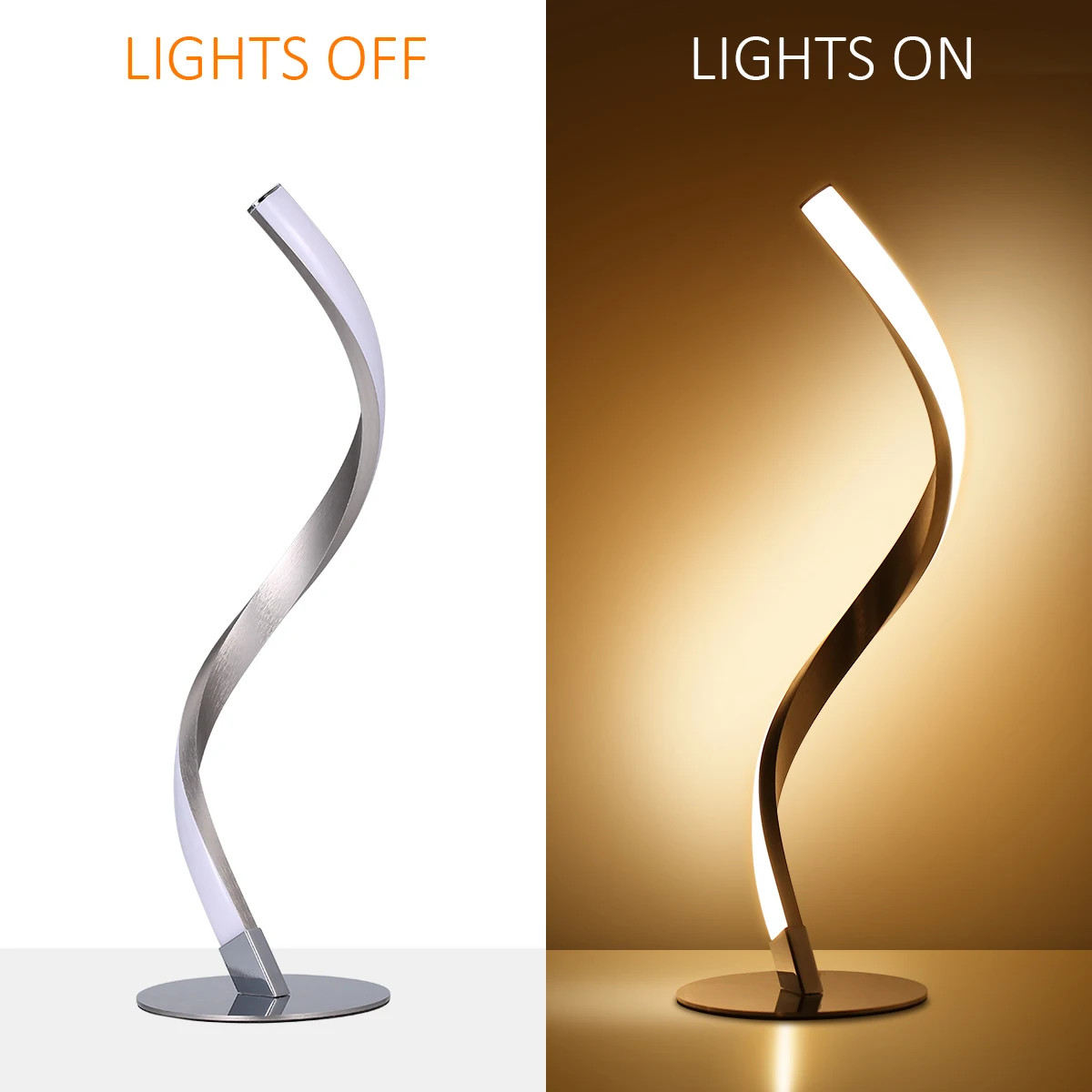

Tomshine Spiral LED Table Light 6W 3000K Warm White Bedside Desk Lamp Nightstand Lamp for Home Bedroom Living Room Office Decor