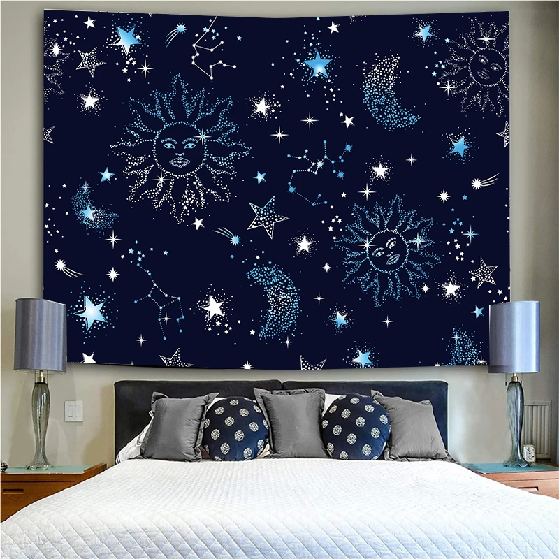 

Sun Moon Psychedelic Face Printing Big Wall Mounted Hippie Wall Decor Bedroom Hanging Bohemian Wall Tapestry Wall Art Decoratio