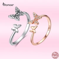 bamoer 100 925 sterling silver butterfly open finger ring for women dazzling beautiful cz fashion couples jewelry gift scr087