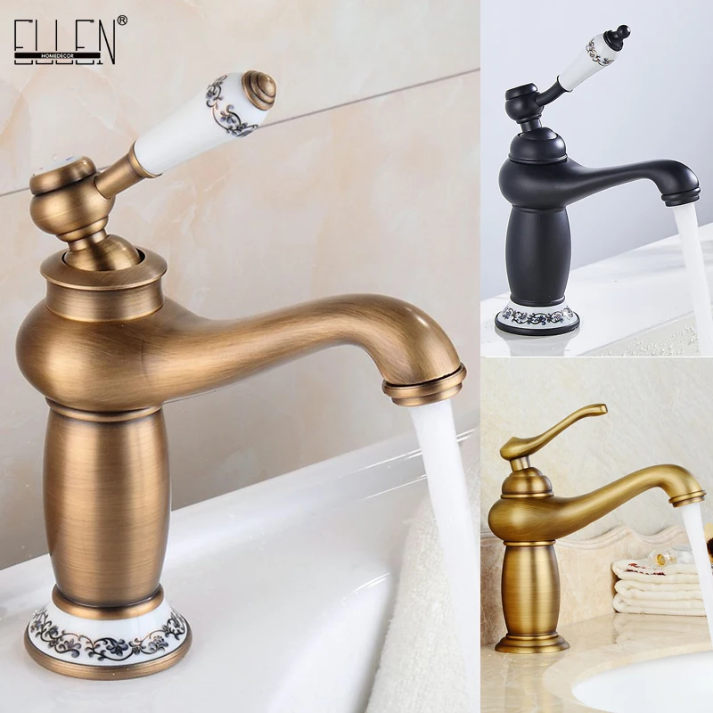 

Bathroom Faucet Antique Bronze Finish Brass Basin Sink Solid Brass Faucets Single Handle Water Mixer Taps Bath Crane ELFCT001