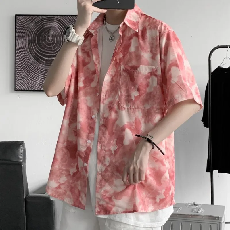

2021 summer New Arrivals Net red retro tie-dye shirt men's short-sleeved trend thin loose large streetwear Free shipping