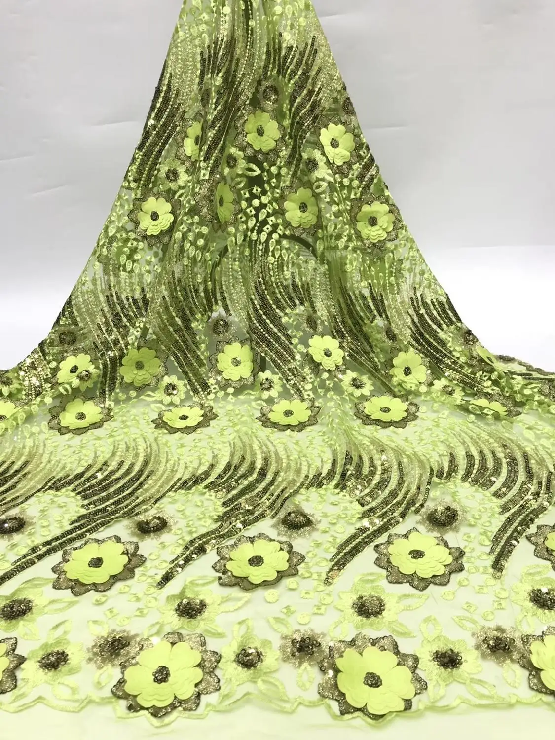 

Newcoming african net tulle lace fabric with 3D flowers good quality african mesh lace fabric for wedding or party STDE101