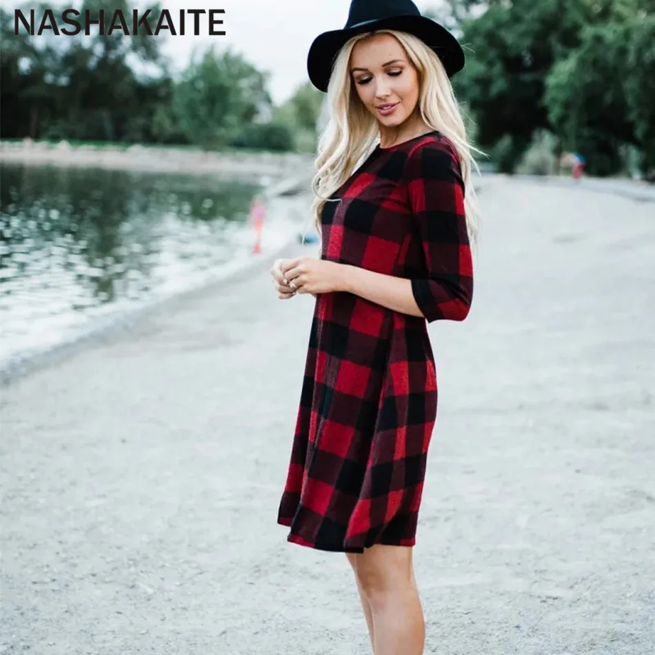 NASHAKAITE/модные платья для мамы и дочки; мини-платье в клетку с карманами в три четверти; одежда для мамы и дочки; платье для мамы и дочки