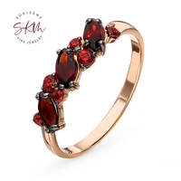 skm flower rings garnet rings for women 14k rose gold vintage engagement wedding rings designer luxury fine jewelry