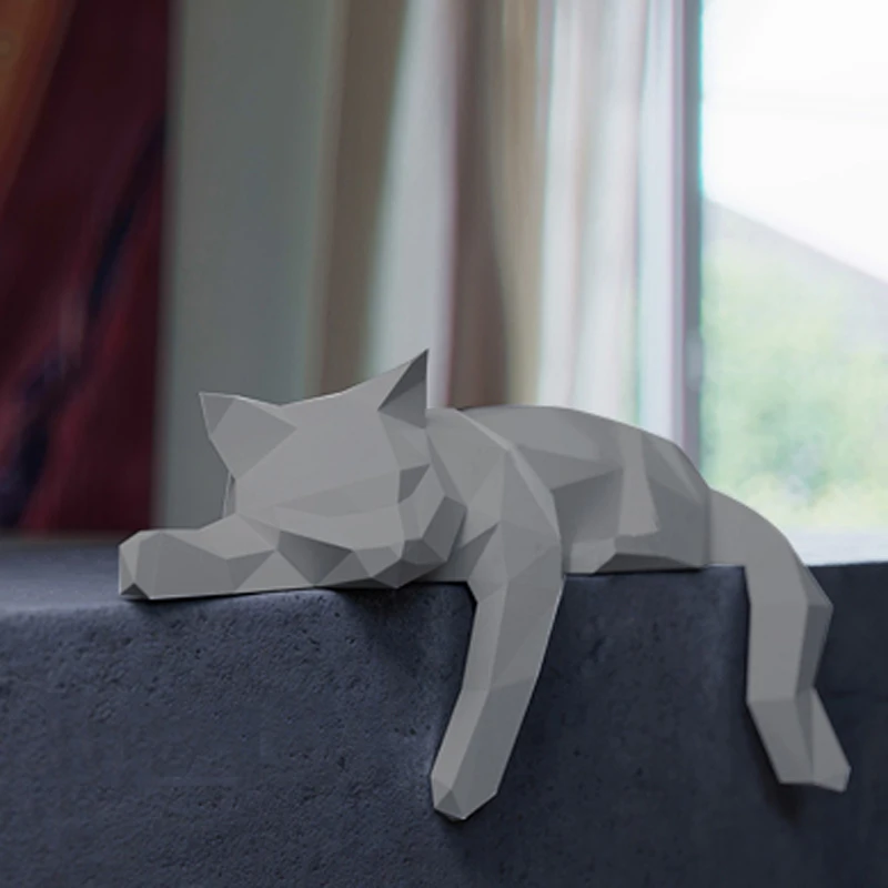 Лежащая кошка 3D бумажная модель скульптура животного бумажное ремесло DIY для