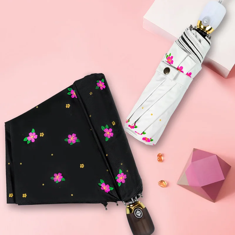 Милый маленький автоматический зонт складной черный пластиковый зонтик от