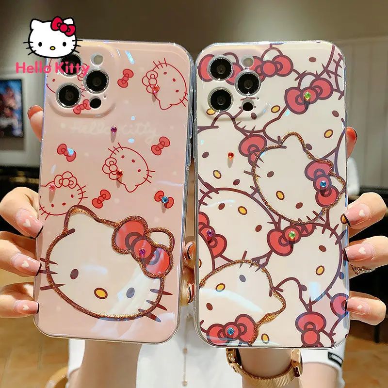 

Hello Kitty Phone Case for iPhone 6S/7/8P/X/XR/XS/XSMAX/11/12Pro/12mini Phone Blu-ray Flash Diamond Soft Case Case Cover