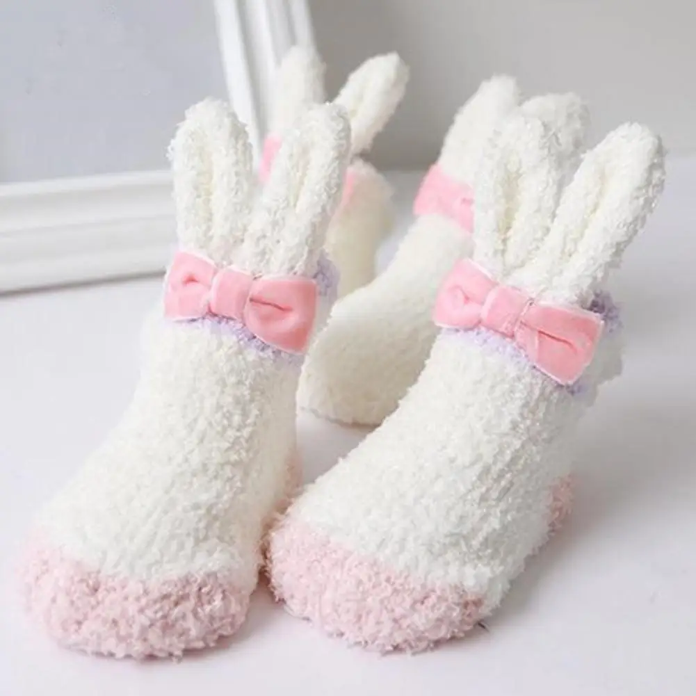 Soft Cotton Child Socks Cute Rabbit Animal Baby Girl Boy Warm Coral Fleece Stretch Anti-slip Floor Stockings Christmas Gift | Детская