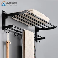 towel holder wall mounted black aluminum surface shower bars hanger adjustable fold clothes rack with hooks bathroom accessories