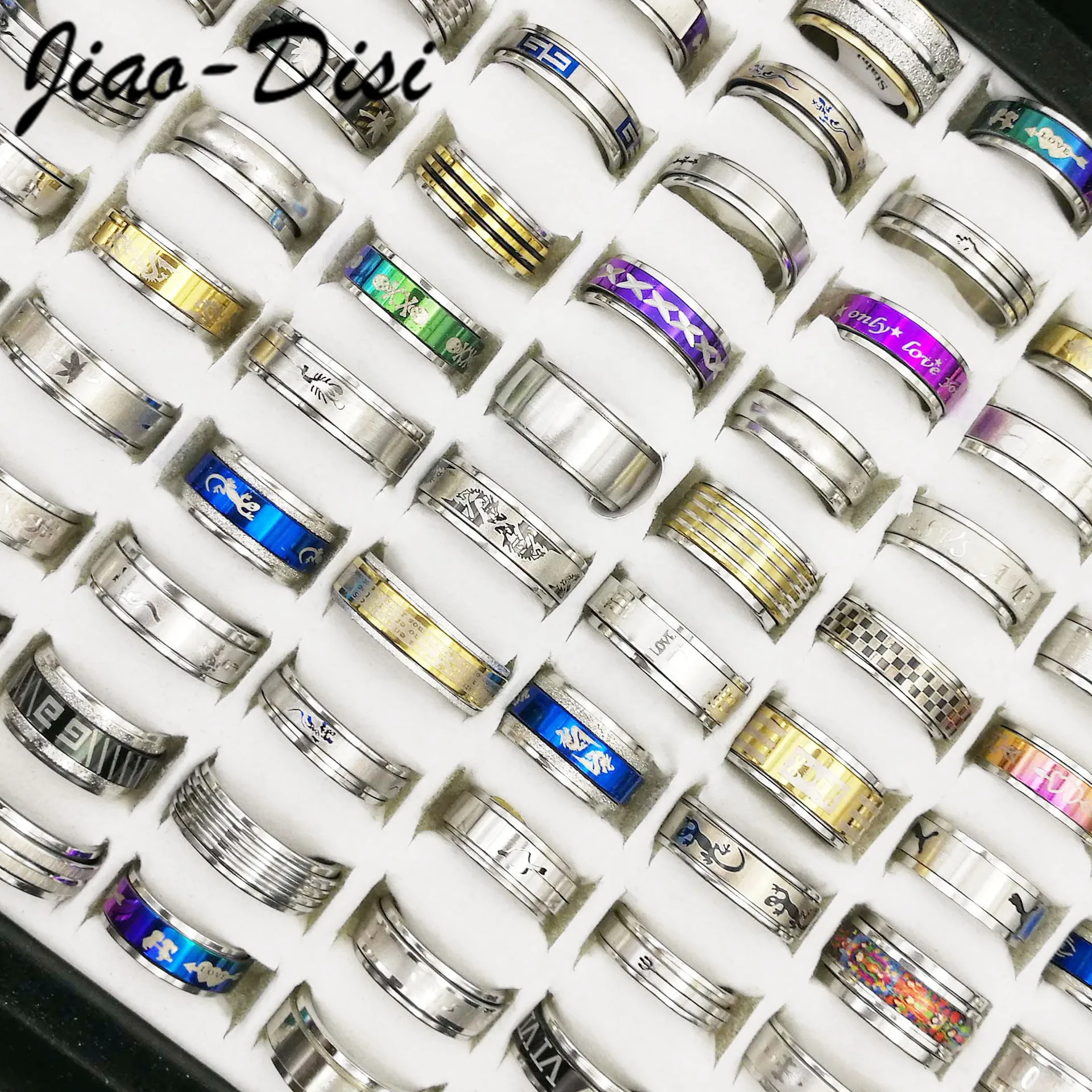 

50PCs/Box Wholesale Stainless Steel Finger Ring For Men Women US Ring Size 5-10 Fashion Jewelry Ring Set Anillo De Dedo Aneis