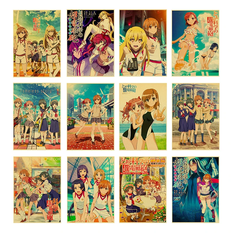 

Japanese anime canvas painting toaru kagaku no railgun retro poster and print art print mural picture for bar home wall decor