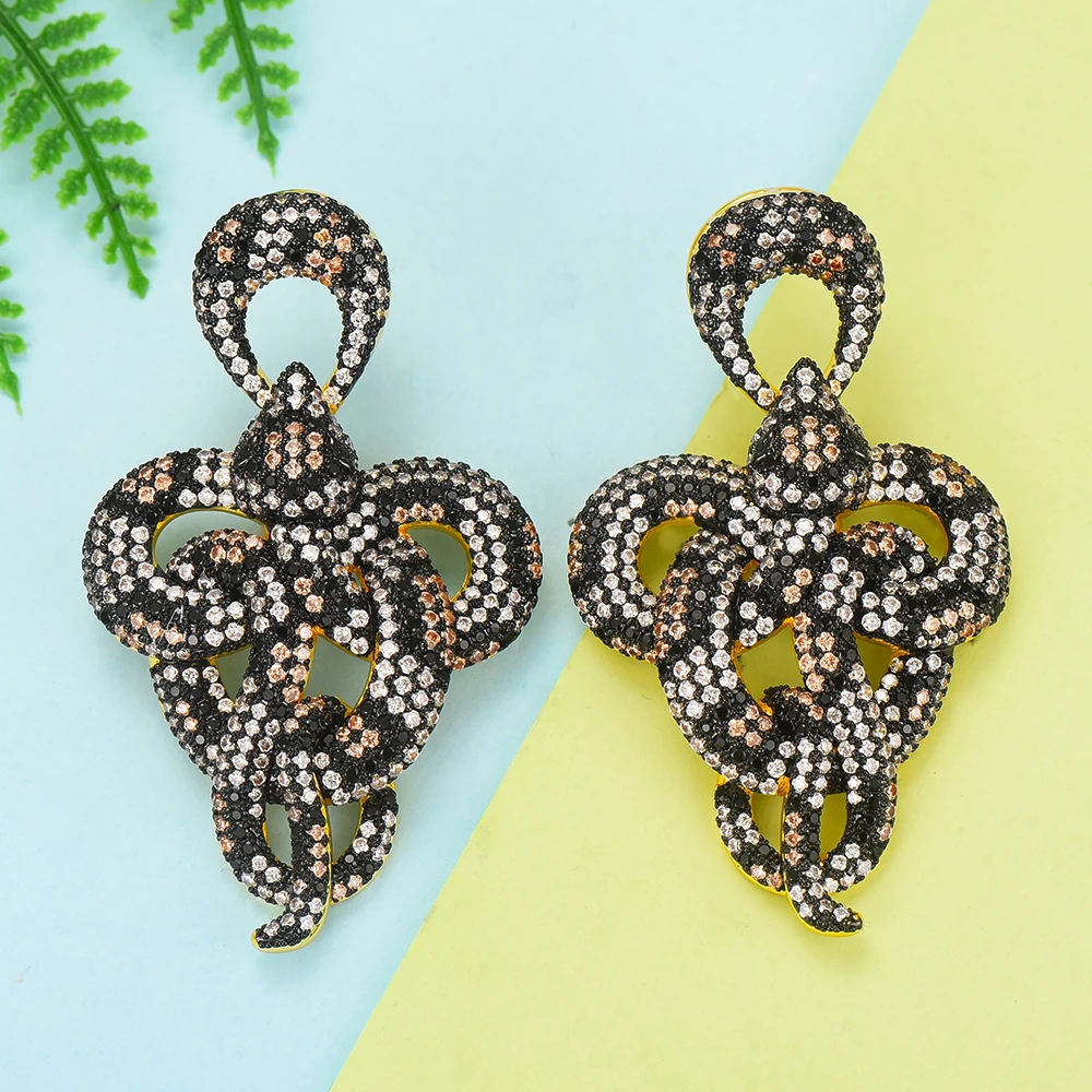 

LARRAURI Charms Big Drop Snake Earring For Women Elegant Luxury Full Cubic Zircon Wedding Bridal DUBAI Dangle Earrings 2019