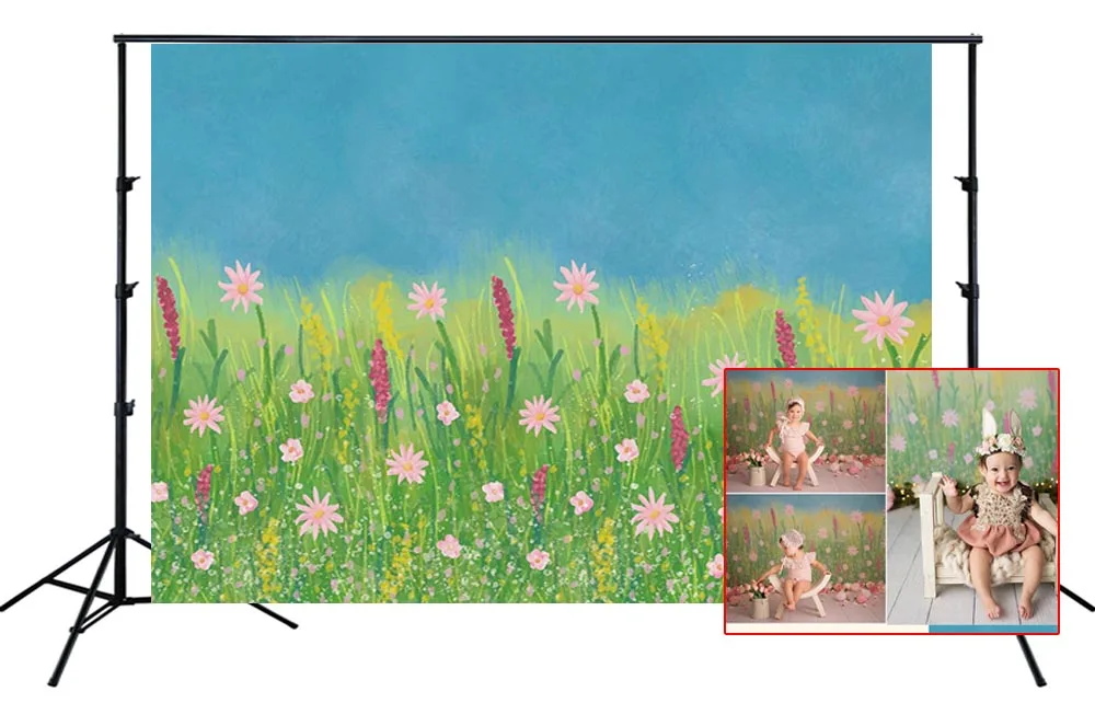 Фон для фотостудии весенние розовые цветы голубое небо фон детей