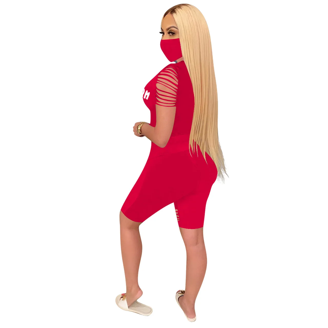 

2020 Summer New Suit European and American Women 's Casual Trendy Letters Printed T-Shirt Shorts Two - Piece Set