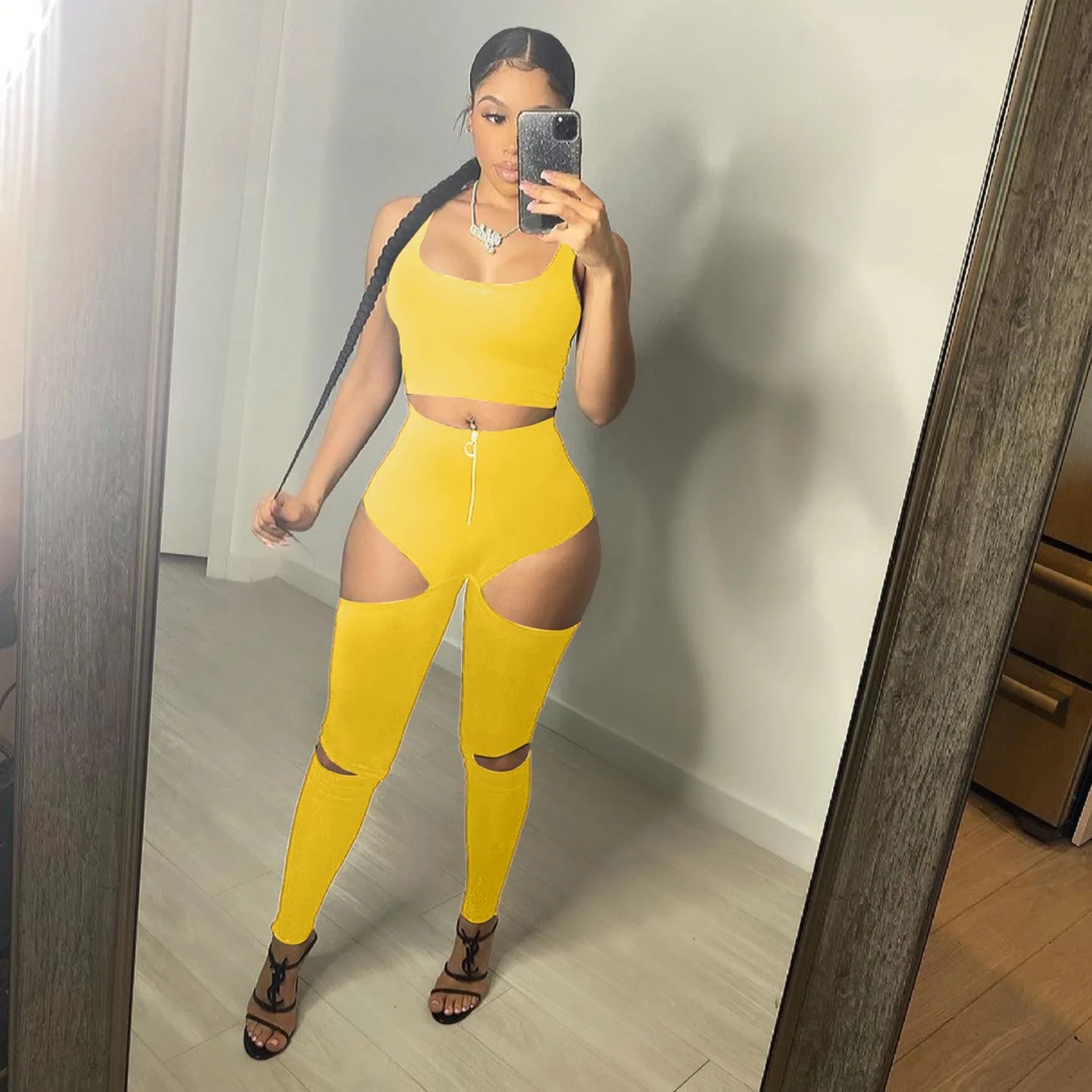 2021 Summer New Women'S Fashion Sexy Two-Piece Woman Tracksuits Sleeveless Tight Short Top And High Waist Pants Set Wtr033