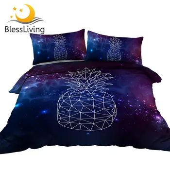 BlessLiving Pineapple Bedding Set 3D Print Starry Sky Duvet Cover Sets Geometric Bed Cover Fruit Bedspreads Hipster Home Decor 1