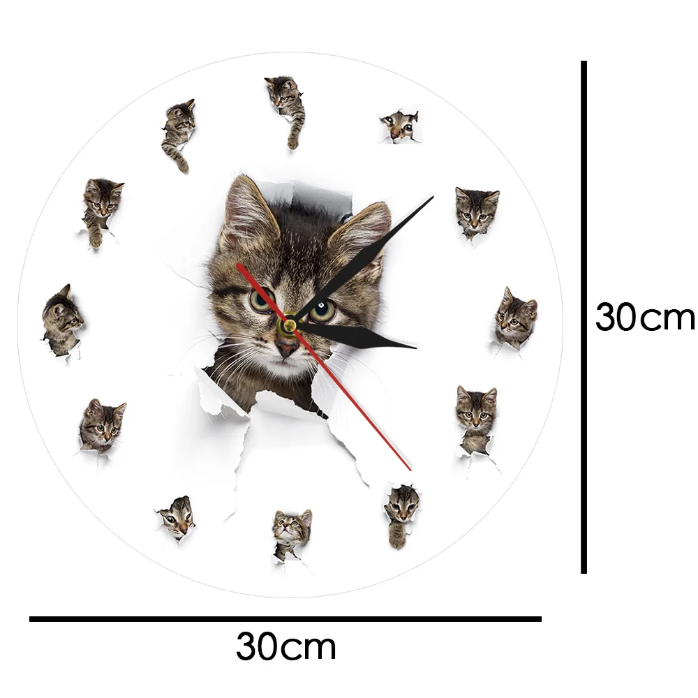 Милые Маленькие котята с отверстиями из бумаги акриловые настенные часы принтом