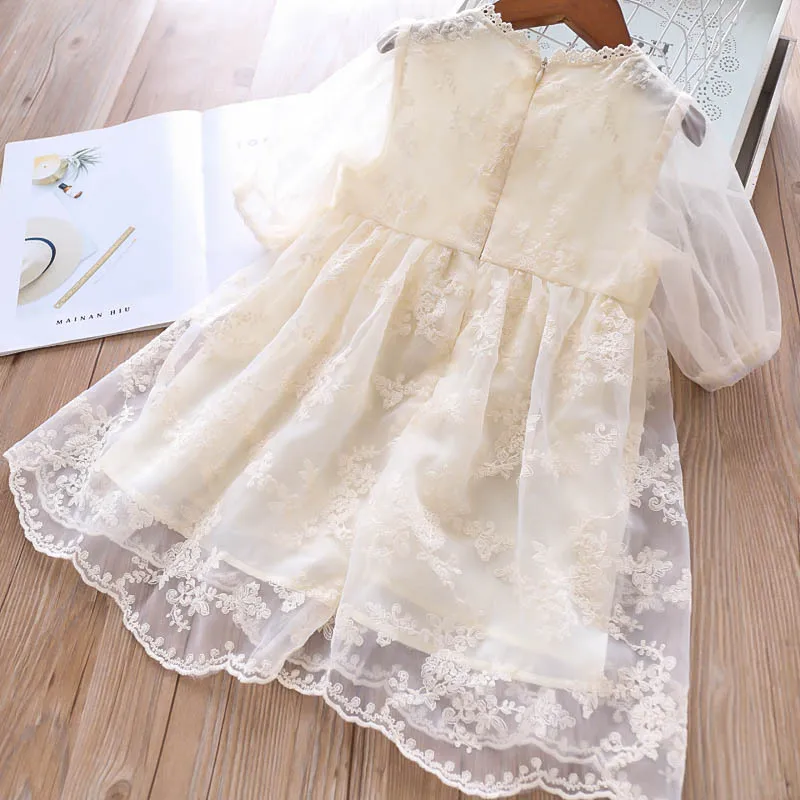 Oggen/трикотажное платье принцессы для девочек детские кружевные платья с вышивкой