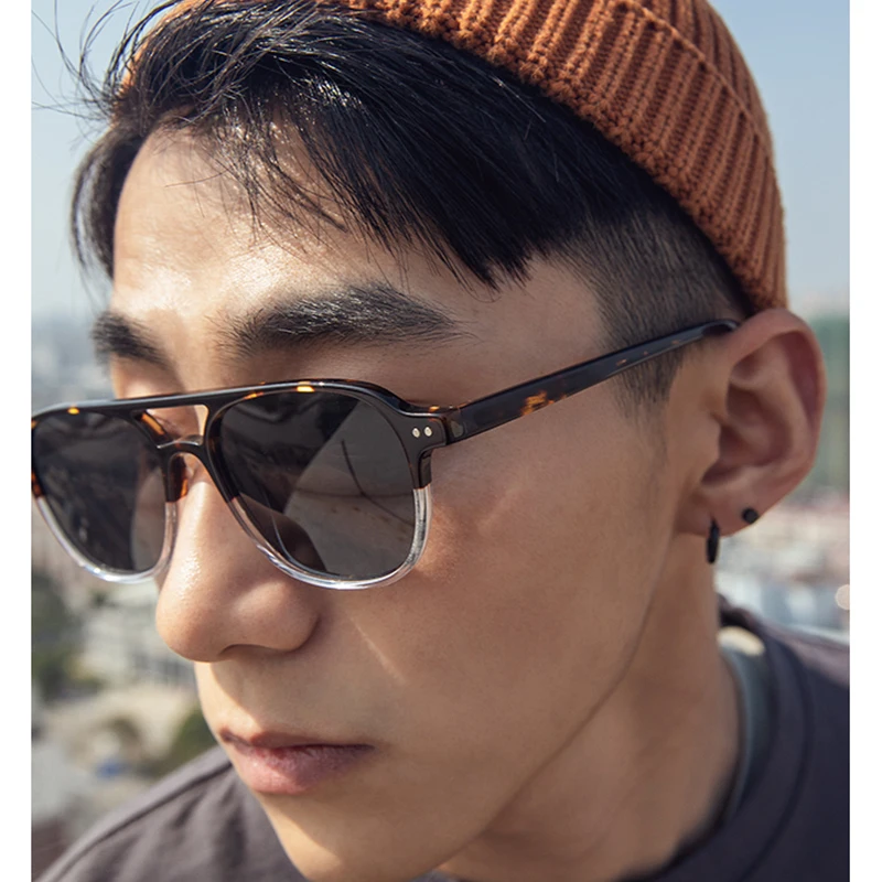 

2020 New Hot Acetate Sun glasses Retro pilot toad mirror Style Brand Design Double beam sunglasses men Polarized Oculus De Sol