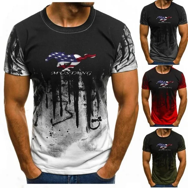 Флаг США Mustang принт градиентный цвет Футболка Мужская дышащая s короткий рукав