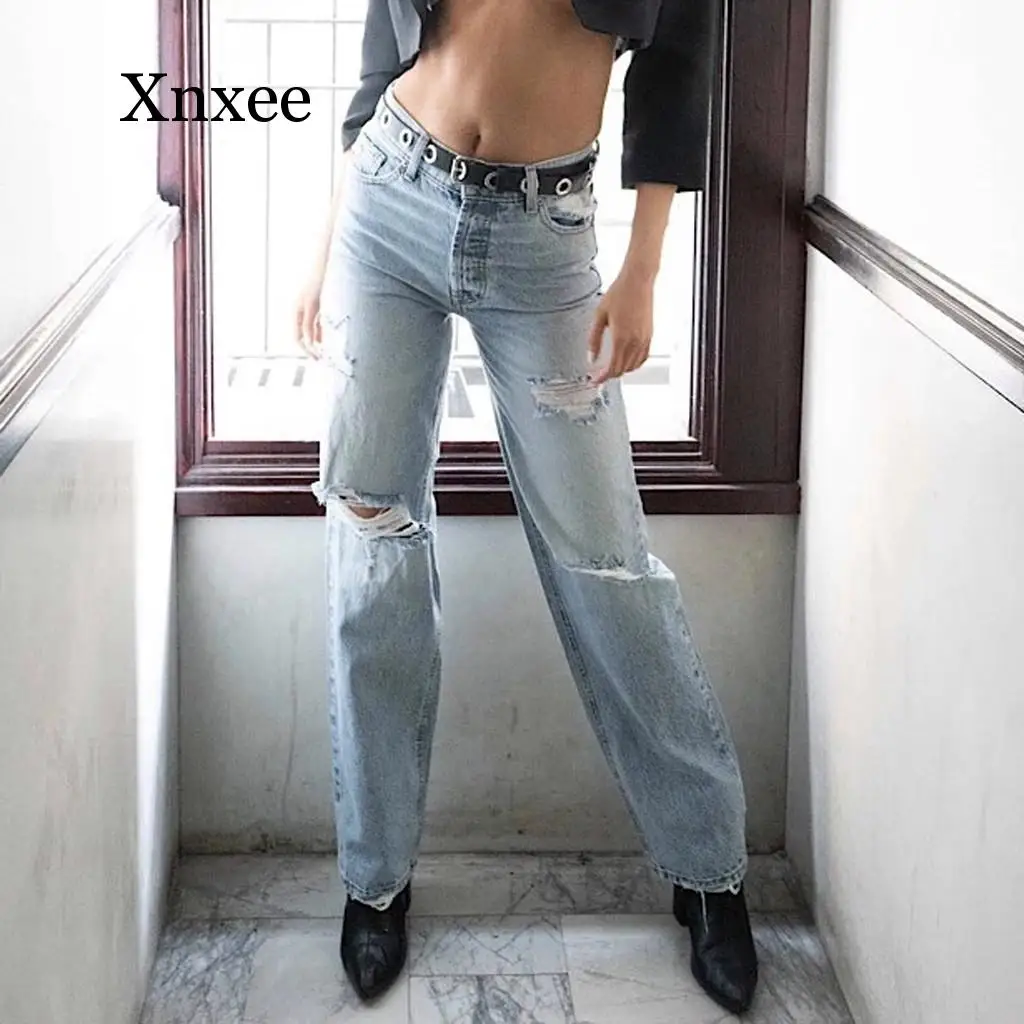 

Fashion New Style Denim High Waist Jeans Women Regular Ripped Jeans For Women Boyfriend Mom Jeans Mujer Loose Pants Trousers
