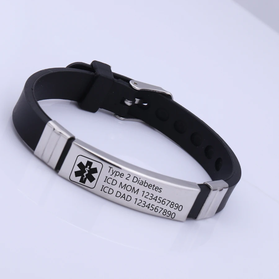 FLYANGEL Custom Bracelet Medical Alert ID Emergency Jewelry Silica gel Accessories For Patient Gifts |