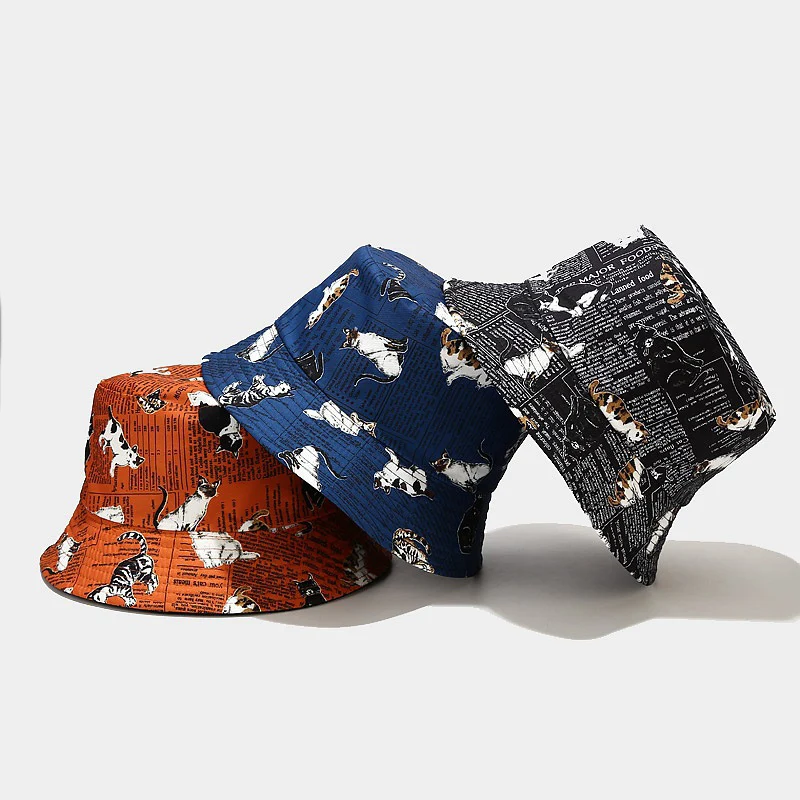 Панама в стиле хип-хоп для мужчин и женщин базовая шляпа от солнца с принтом кота