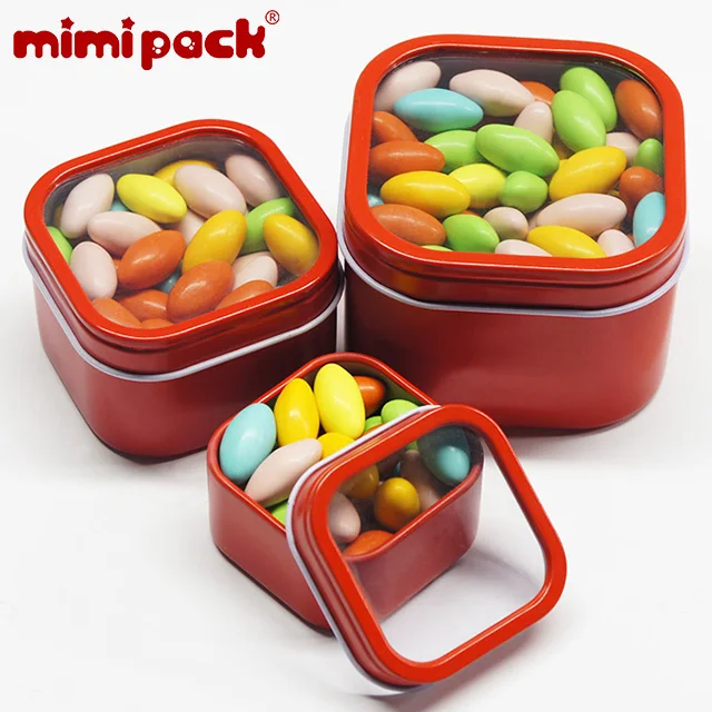 Mimipack металлические жестяные коробки для сбора банок канистры банки для хранения 24 шт квадратные жестяные банки с прозрачным окном нескользящей крышкой