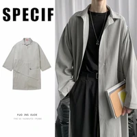 autumn long coat mens fashion solid color casual cardigan trench men streetwear wild loose korean windbreaker jacket menwear