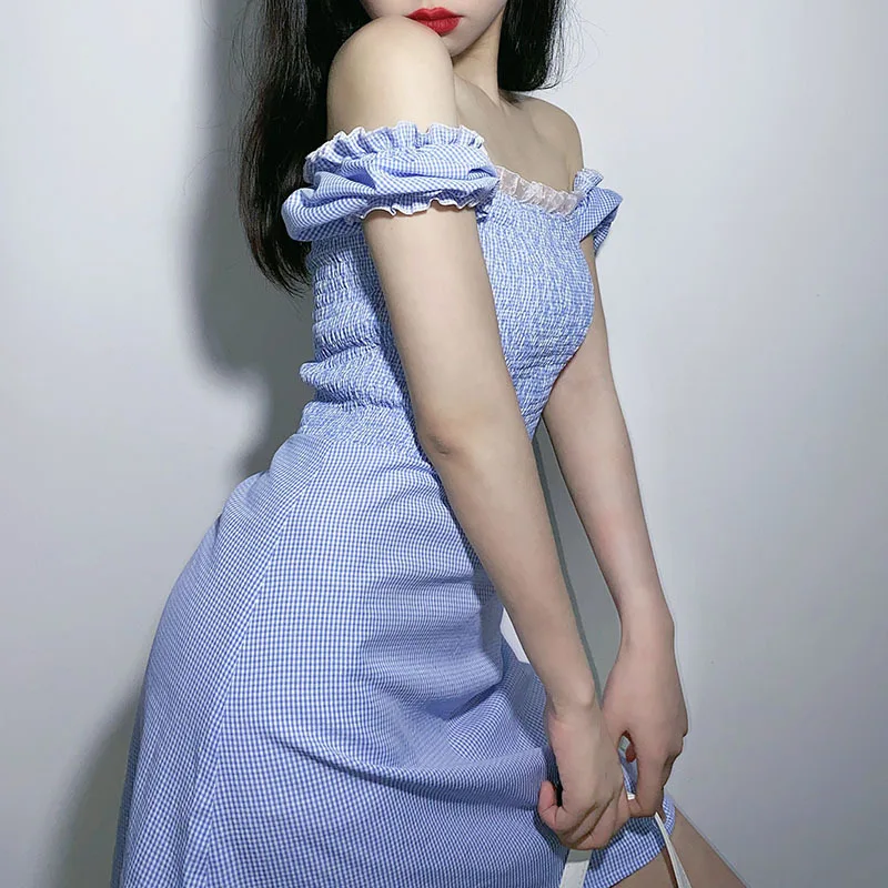 Женское романтичное платье средней длины повседневные французские синие платья