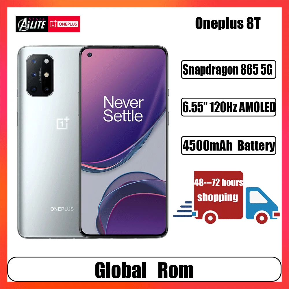 

Global Rom OnePlus 8T 5G cellphone Snapdragon 865 Smartphone 120Hz Fluid AMOLED Display 48MP Quad Camera Fast charging 65W