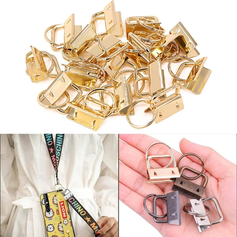 

50pcs Key Fob Hardware with Key Rings Set for Bag Wristlets Ribbon Webbing Craft