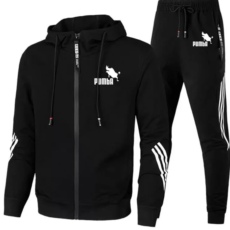 

Новинка 2021, высококачественная и удобная мужская спортивная куртка на молнии, однотонный хлопковый топ с принтом и брюки, 2-piec