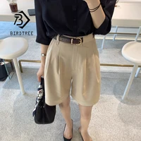 summer shorts korean loose wide legs femme high waisted bermuda short pants with belt casual plus size women clothing b14315x