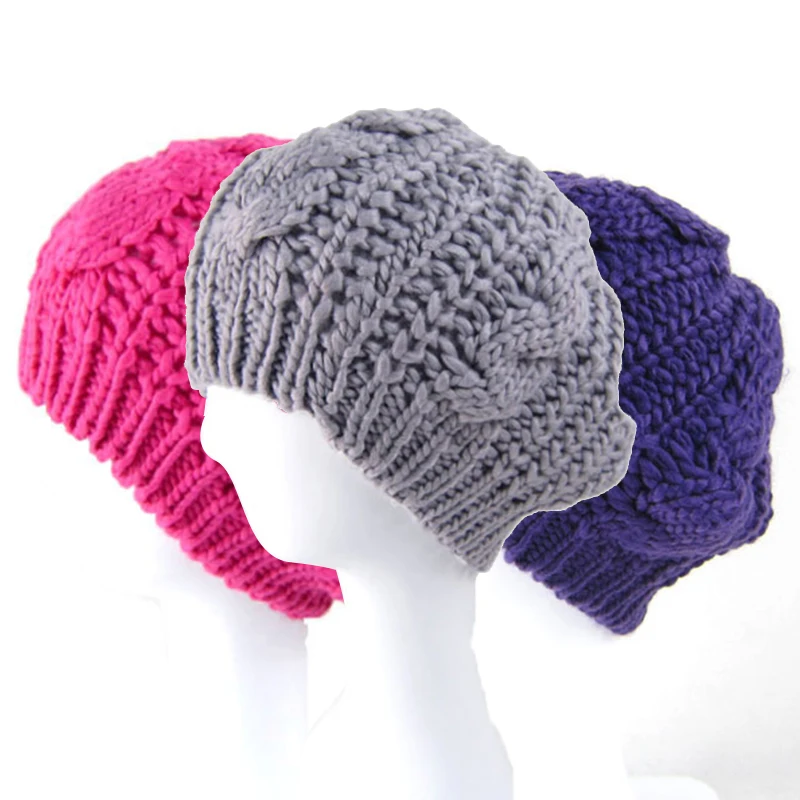 Новинка мягкий вязаный Французский Берет осень-зима Женские однотонные