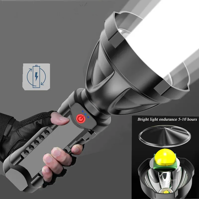 

LED super long-range flashlight USB rechargeable light portable searchlight ABS material outdoor lighting super bright